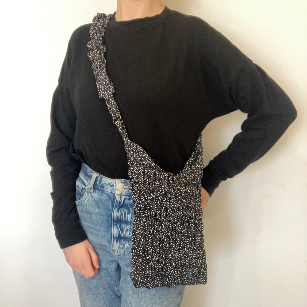 Upcycled handmade quilted fluffy Black and White Crossbody Bag - Picture 7 of 14